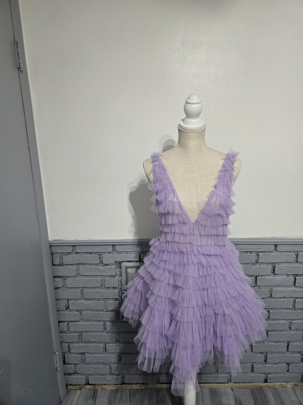Lavender Ruffled V-Neck Mini Dress